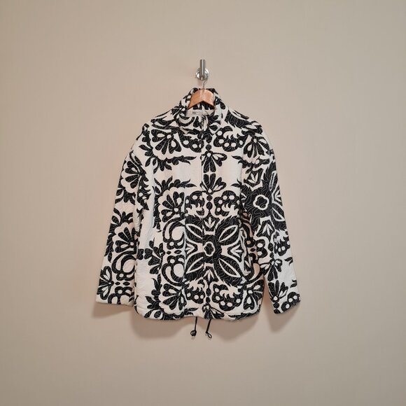 Zara Quilted Cotton Printed Oversized Coat Floral Black White S Blogger Fav - Picture 1 of 9